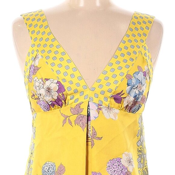 ETRO Yellow Purple Floral Print 100% Silk Sleeveless Blouse Size 42 (US 6) - Picture 2 of 5